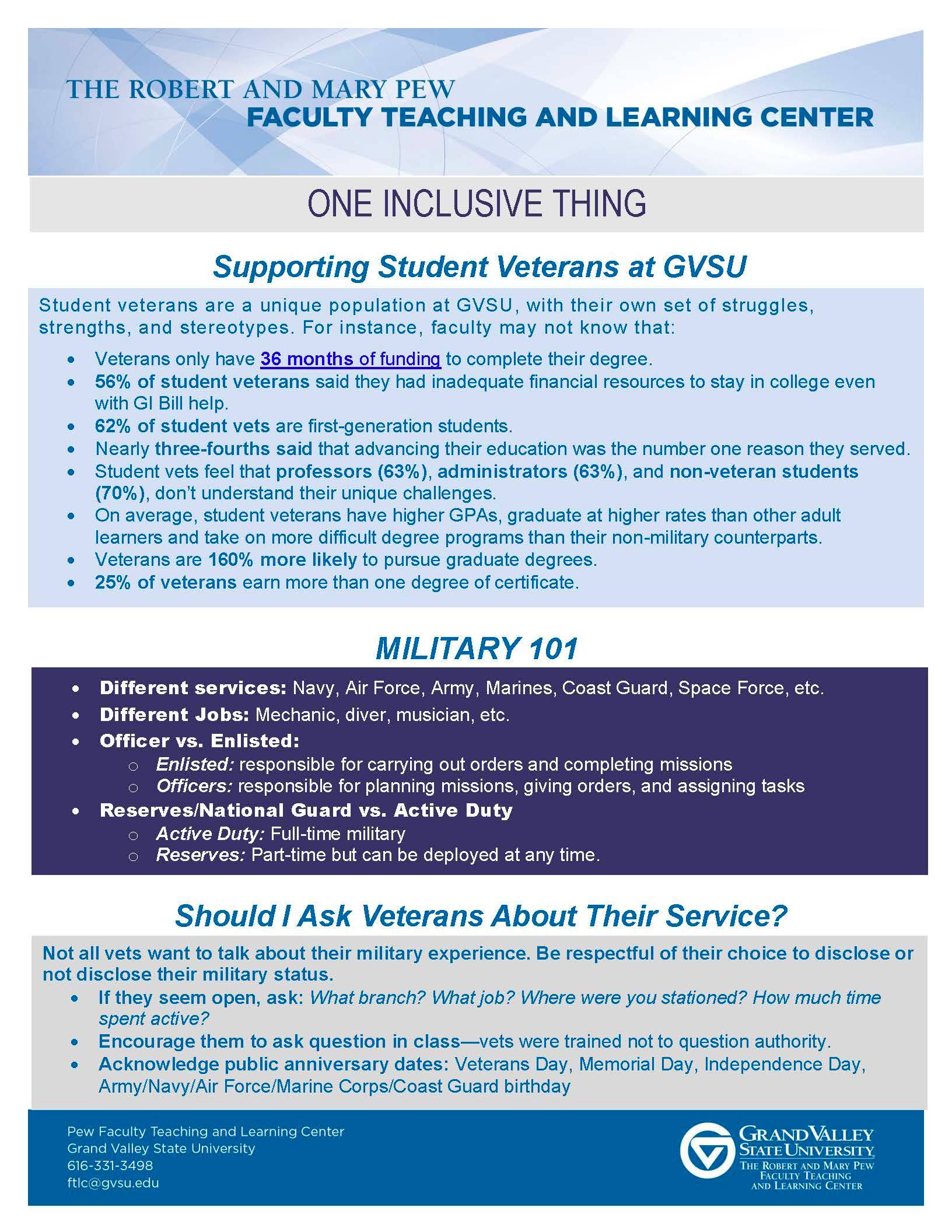 One Inclusive Thing Supporting Student Veterans